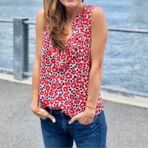 CAbi #5356 Flipside Reversible Floral Sleeveless Blouse Tank Flounce Ruffle